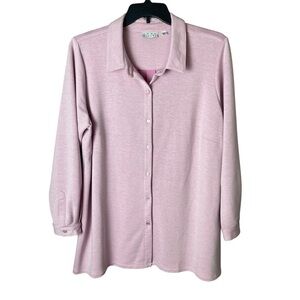 Joan Rivers Long Sleeve Button Up Shirt Top Pink 1X